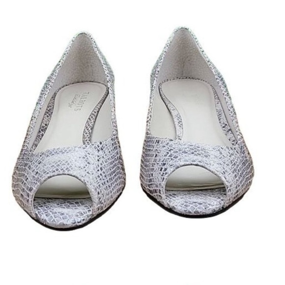 Talbots Womens Leather Snakeskin Peeptoe Wedge Heel Shoe Ivory/Black Size 9B - Picture 2 of 6